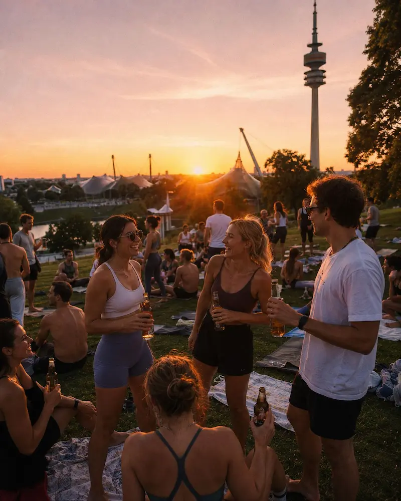 Menschen feiern bei einem 8PM Club Event im Olympiastadion