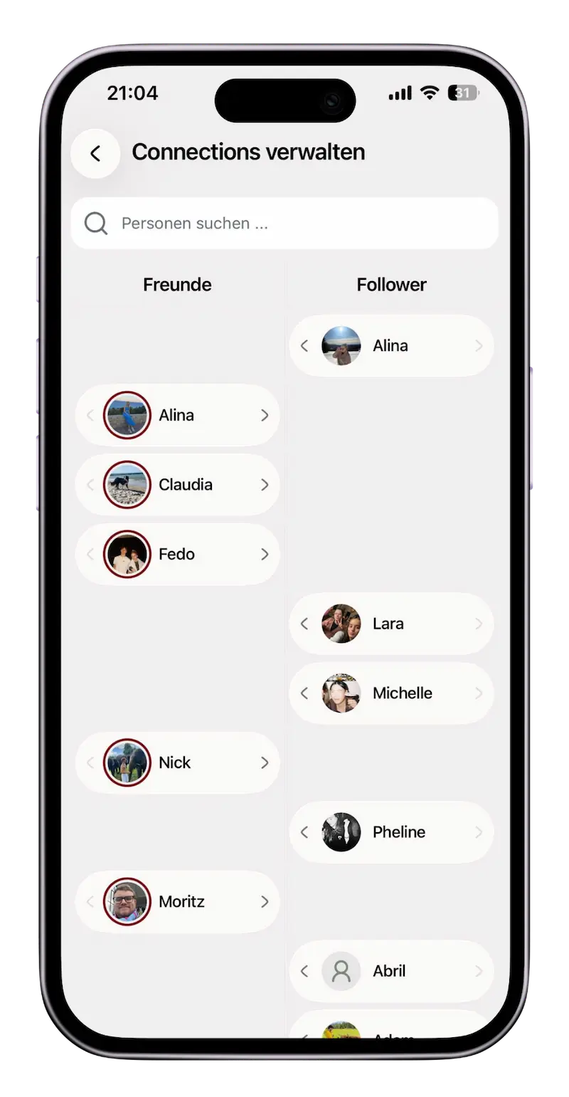 8PM App – Verbindungen verwalten